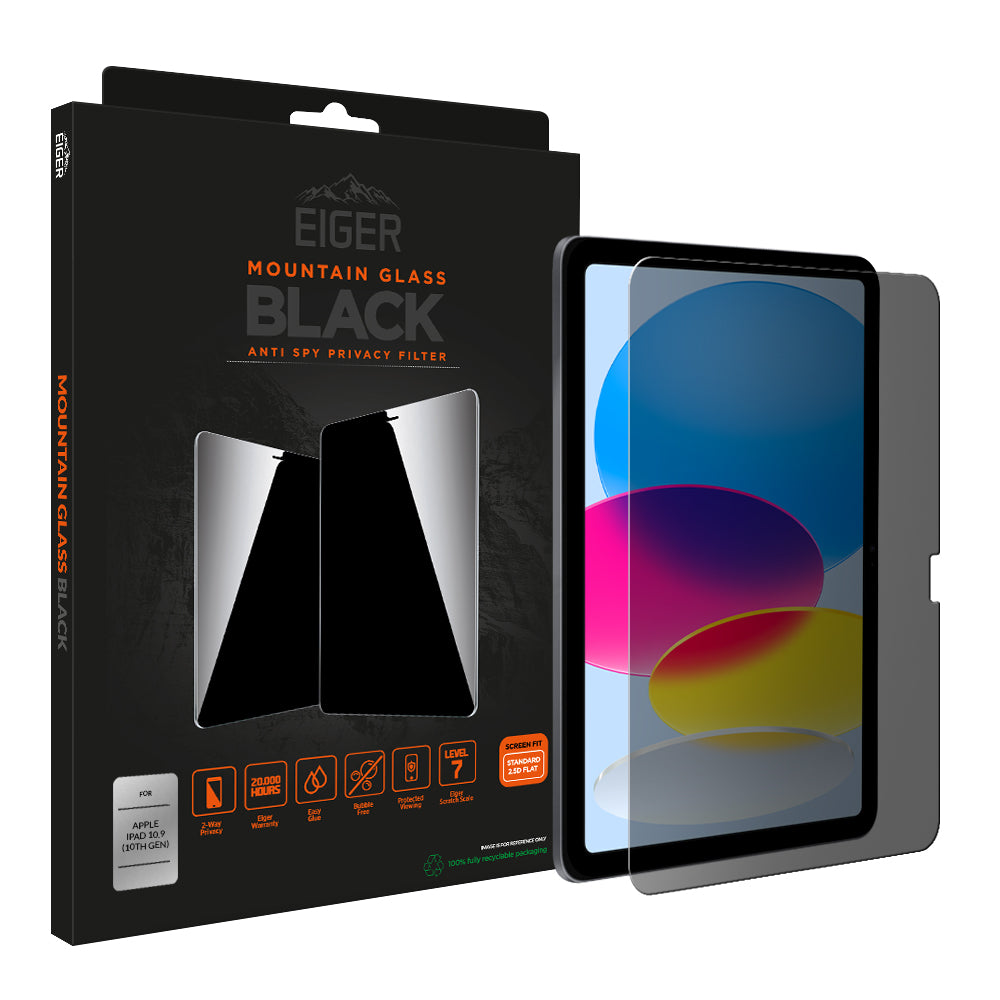Eiger Mountain Glass Black Privacy Tablet 2.5D Screen Protector for Apple iPad 10.9 (10th Gen)