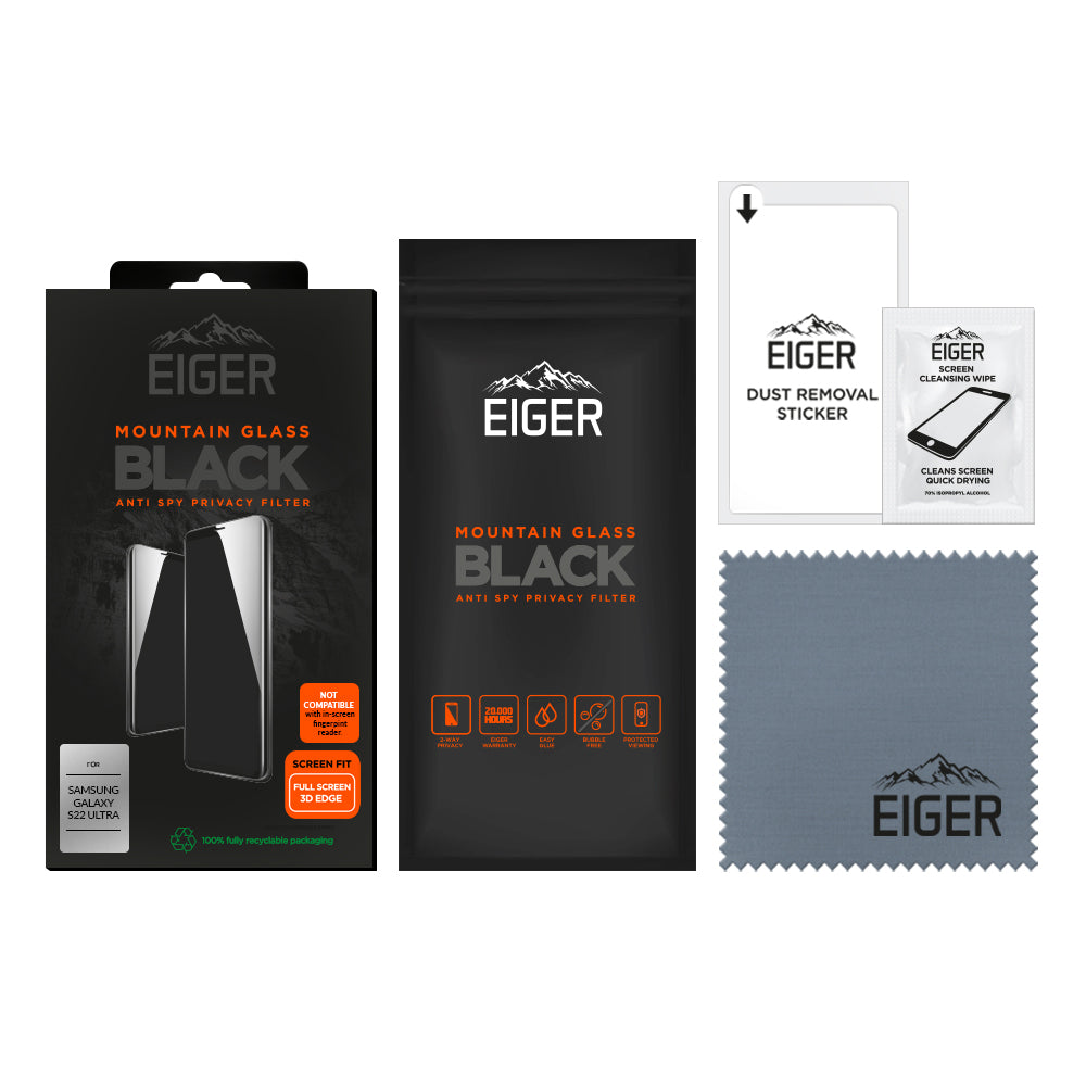 Eiger Mountain Glass Black Privacy 3D Screen Protector for Samsung Galaxy S22 Ultra